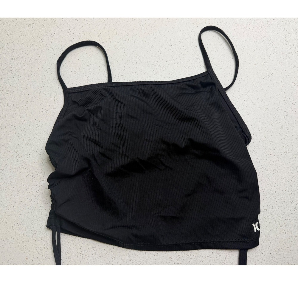 Hurley Womens Ribbed Square Neck Tankini Top Black Cinch Side Size M HURX23016